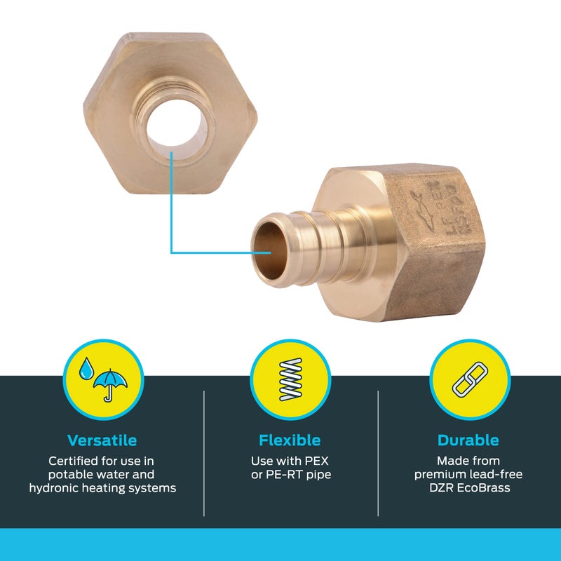 SharkBite 1/2 x 1/2 Inch FNPT Crimp Adapter, Pack of 5, Brass Plumbing Fitting, PEX Pipe, PE-RT, UC072LFA5 - Image 3